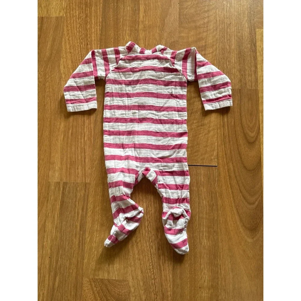 ADEN + ANAISE cotton Baby girl pink and white striped footie pajamas